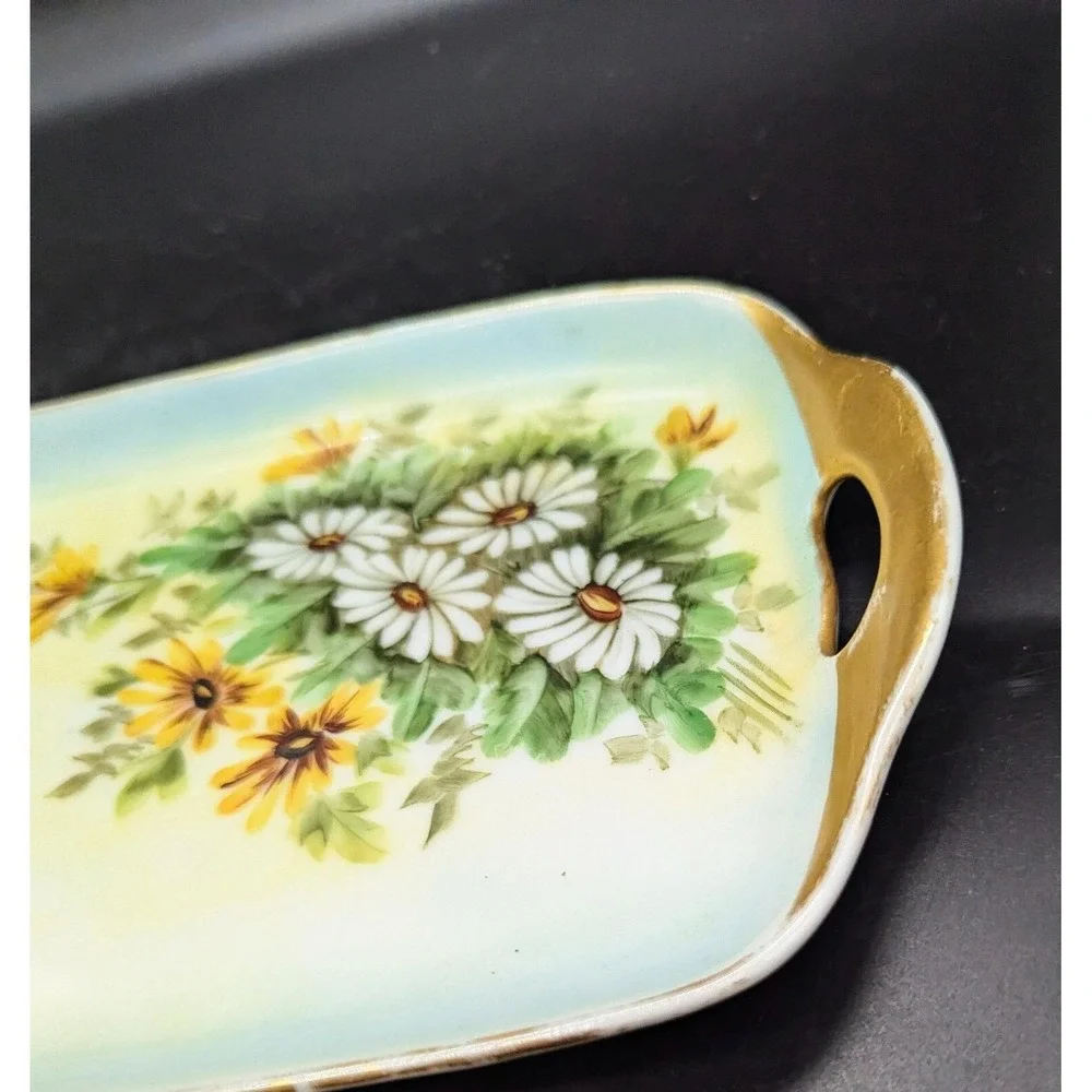 Vintage Porcelain Serving Tray‎ Hand Painted Floral Flower Daisy 17